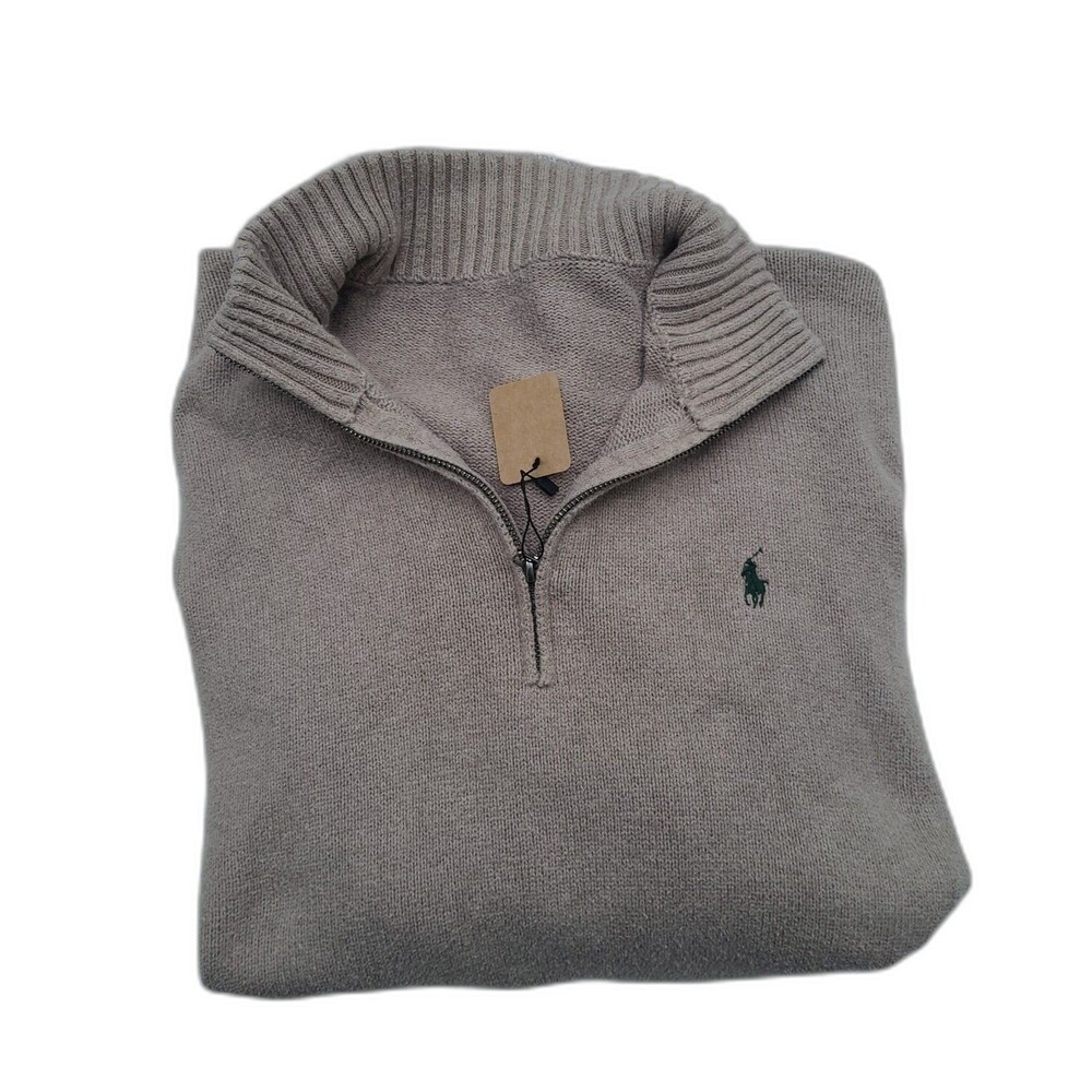 Vtg Polo Ralph Lauren Quarter Zip Knit Sweater Oatmeal